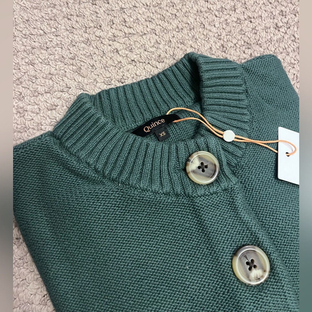Quince 100% Organic Cotton Cropped cardigan Big Sur Green NWT XS - Picture 2 of 16